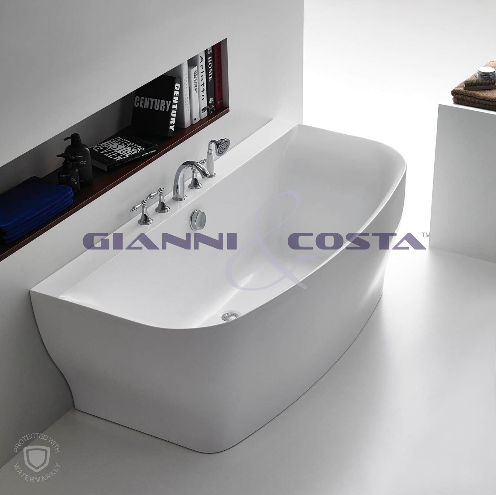 Acrylic Back To Wall Free Standing Bath Tub Model Kiklo BTW GC6815B 1650mm