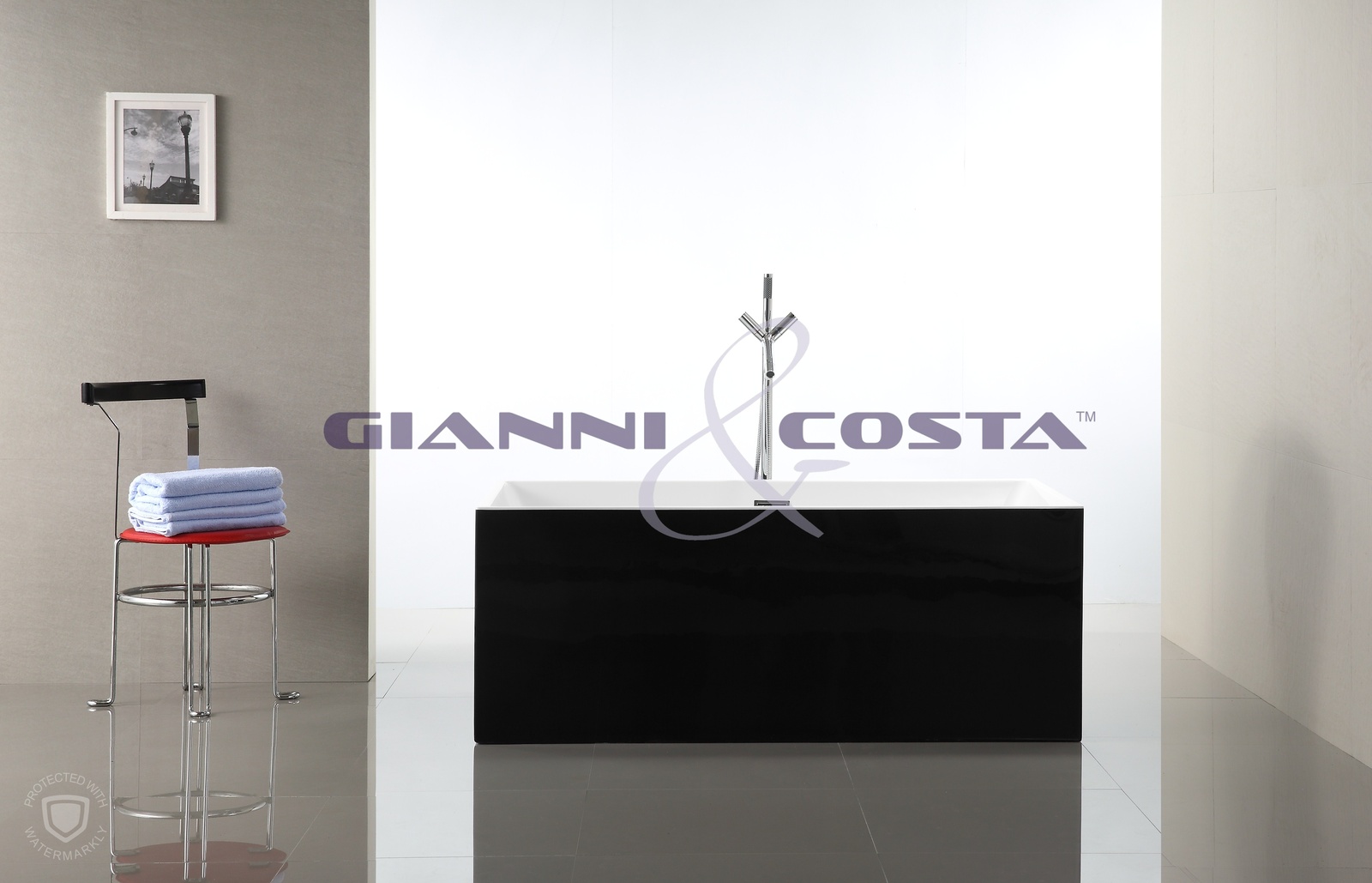 Acrylic Free Standing Bath Tub - Black - Model Santina GC6816 1500mm
