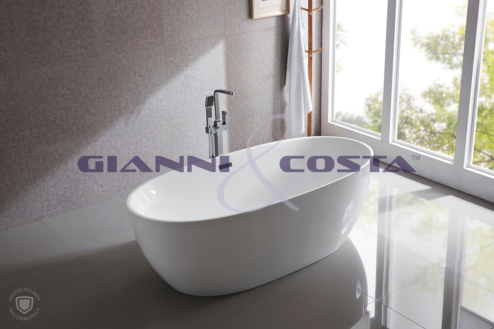 Acrylic Free Standing Bath Tub - Gloss White - Model Carrara GC6833 1600mm
