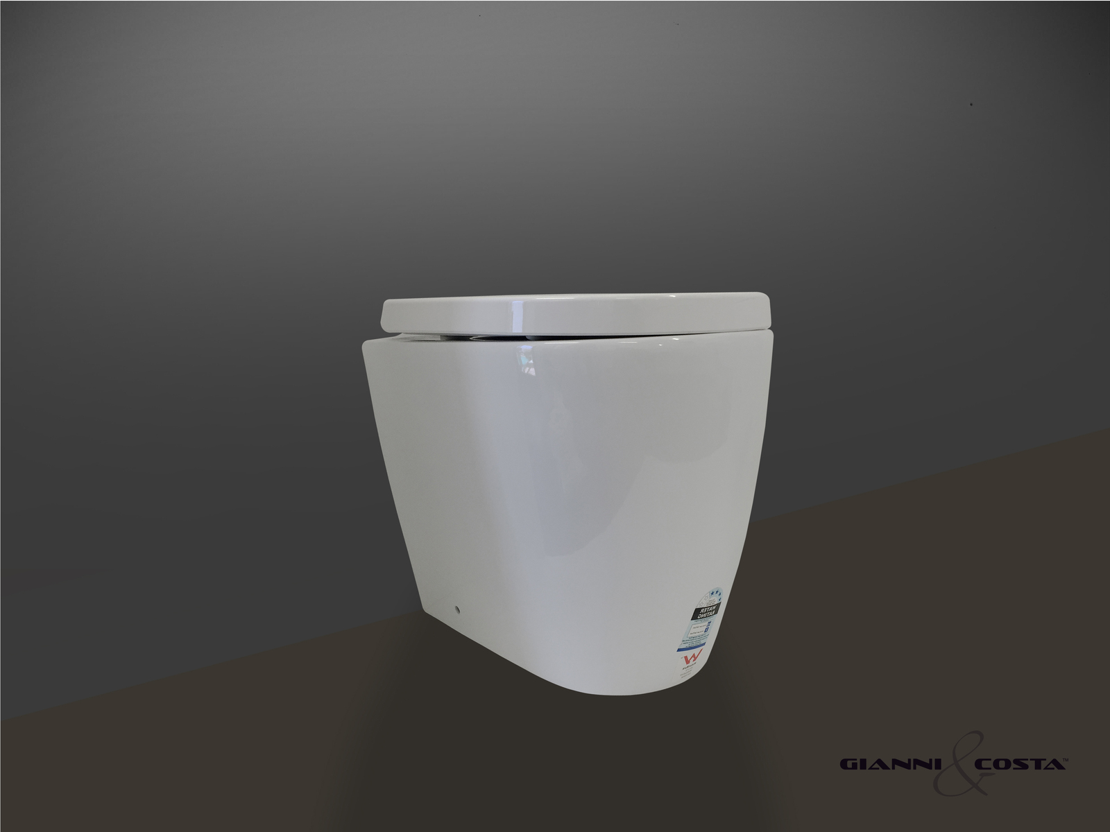 Ceramic Toilet Suite Concealed Cistern Floor Pan Model Riva GC89T, Brushed Round Buttons, Under Bench/Short, S-Trap 70mm