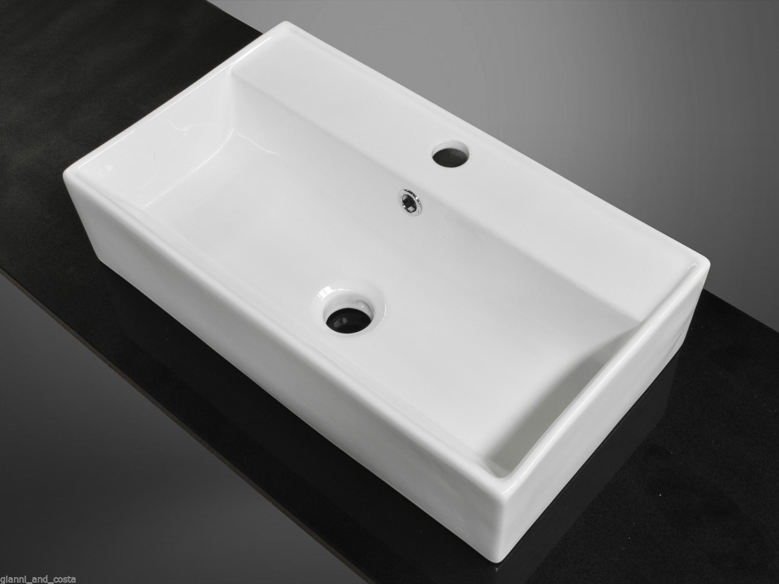 CERAMIC RECTANGULAR ABOVE COUNTER TOP BASIN INCLUDES POPUP WASTE