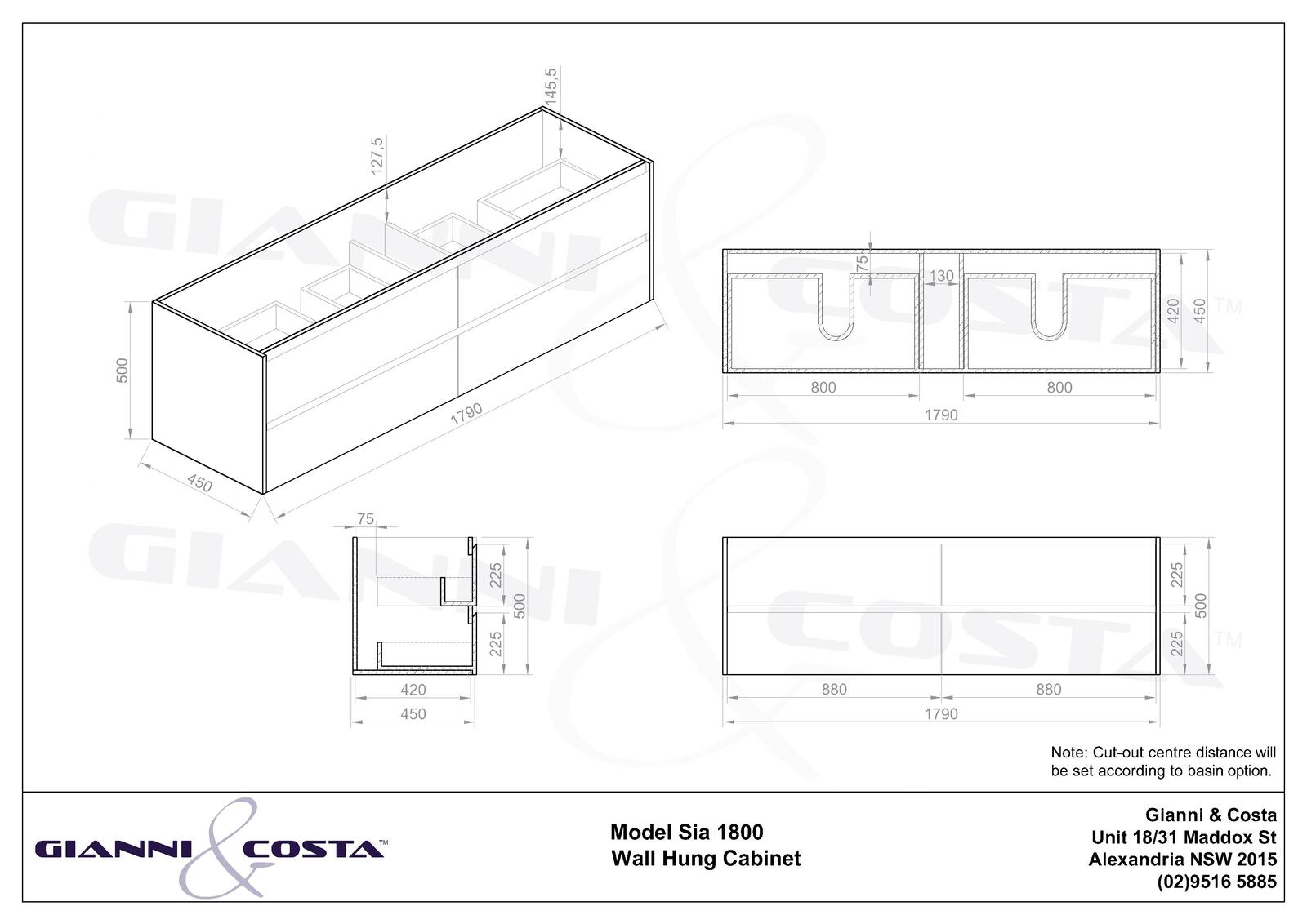 Gloss White Wall Hung Bathroom Cabinet Model Sia 590mm - Walnut Timber