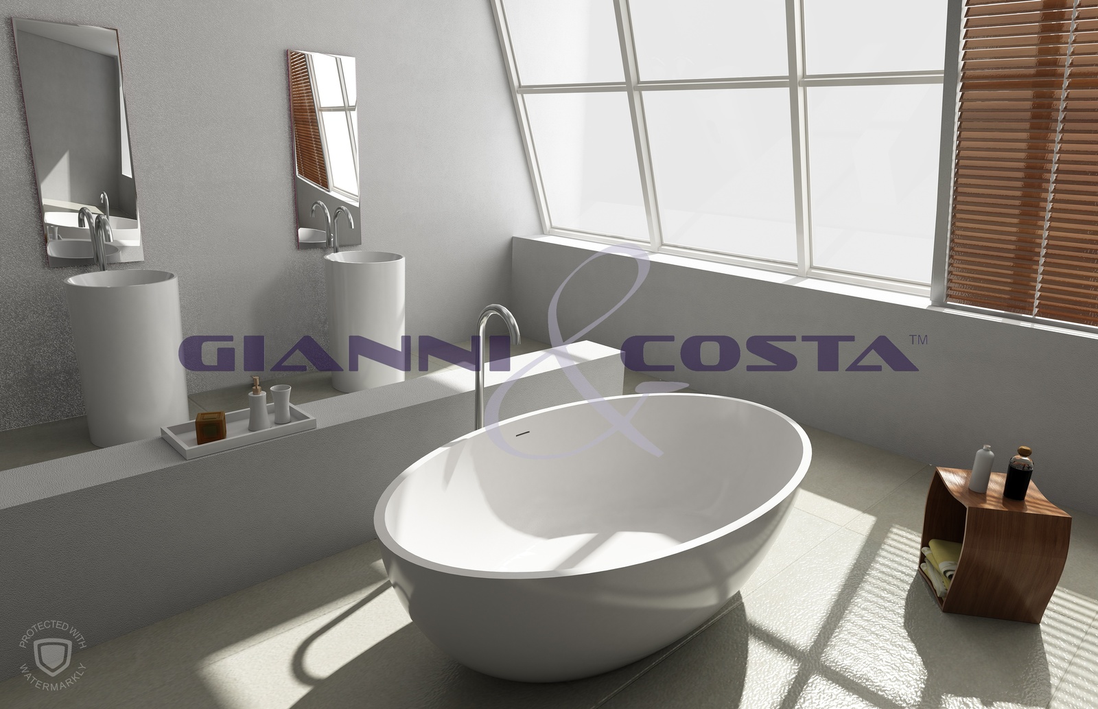 Solid Surface Free Standing Bath Tub - Matt White - Model Isola GC1056 1760mm