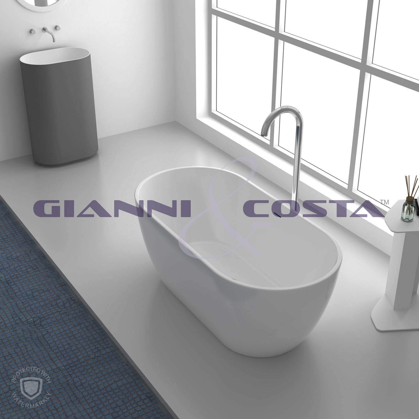 Acrylic Free Standing Bath Tub - Matt White - Model Carrara GC6024 1650mm