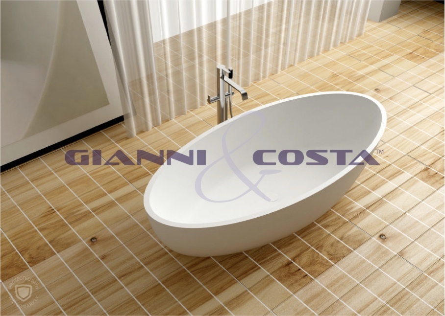 Solid Surface Free Standing Bath Tub - Matt White - Model Isola GC6589 1700mm
