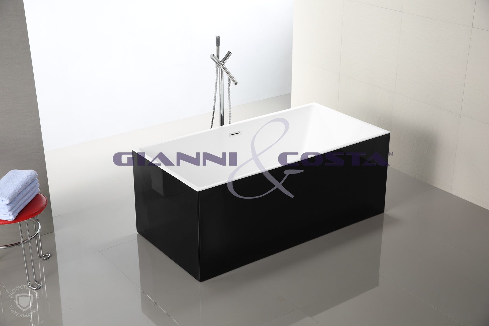 Acrylic Free Standing Bath Tub - Black - Model Santina GC6816 1500mm