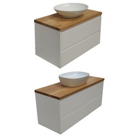 Gloss White Wall Hung Bathroom Vanity SIA + Timber Benchtop + Ceramic Basin / 6 Sizes Available