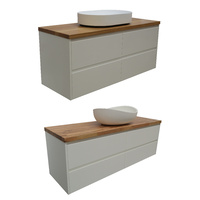 Gloss White Wall Hung Bathroom Vanity SIA + Timber Benchtop + Stone Basin / 6 Sizes Available