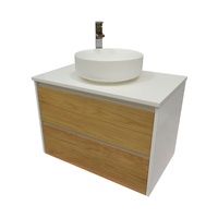 Wall Hung Bathroom Vanity Model Sia - Oak Drawers + Stone Bench Top + Stone Basin / 6 Sizes Available