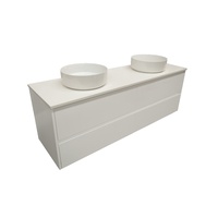 Matt White Wall Hung Vanity SIA + Stone Benchtop + Ceramic Basin / 4 Sizes Available
