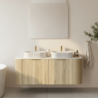 Double Basin Fluted Timber Curved Vanity | Marina