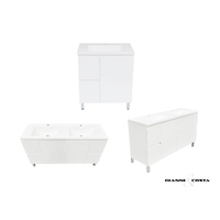 Wall Hung Vanity Cabinet Model HADI FS Various Colour Options w/ Polymarble Single or Double Basin & Popup Waste