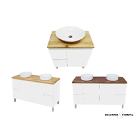 Wall Hung Vanity Cabinet Model HADI FS Various Colour Options w/ Timber Bench Top, Single or Double Ceramic Basin & Popup Waste