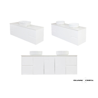 Wall Hung Vanity Cabinet Model HADI Various Colour Options w/ Stone Bench Top, Single or Double Ceramic basin & Popup Waste
