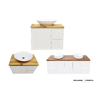 Wall Hung Vanity Cabinet Model HADI Various Colour Options w/ Timber Bench Top, Single or Double Ceramic Basin & Popup Waste