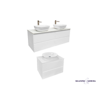 Wall Hung Vanity Cabinet Model SIA Various Colour Options w/ Stone Bench Top, Single or Double Ceramic basin & Popup Waste