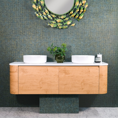 1500mm Smooth Round Timber Look Vanity - Double Basin | Marina