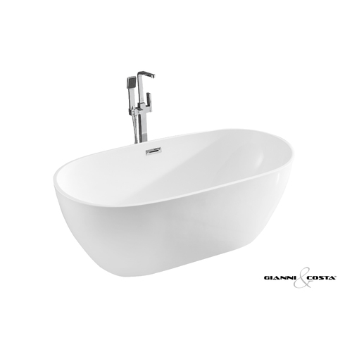 Acrylic Free Standing Bath Tub Model Carrara-N Matt White w/ Chrome Popup Waste 1400mm