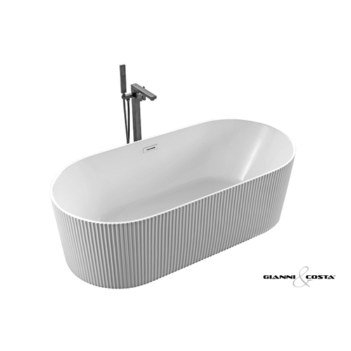 Acrylic Free Standing Bath Tub Model Siena Fluted Matt White w/ Chrome Popup Waste 1500mm