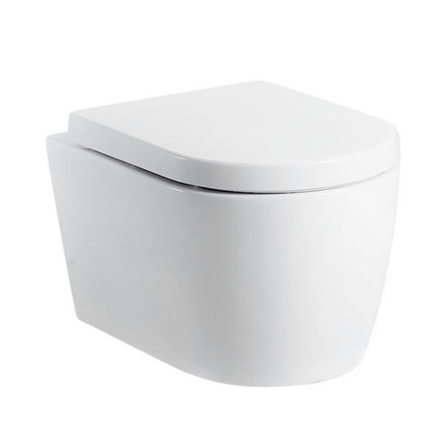 Ceramic Toilet Suite Concealed Cistern Wall Hung Model Marina GC89H, Brushed Round Buttons, Under Bench/Short