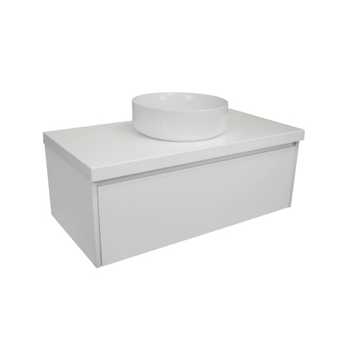 Gloss White Wall Hung Bathroom Vanity Model Sia Slim 1190mm + Alpine White Caesarstone Benchtop + Ceramic Basin + Black Pop-up Waste