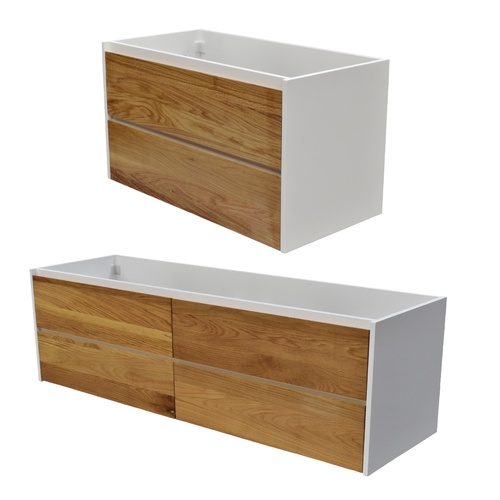 Gloss White Wall Hung Bathroom Cabinet Model Sia 590mm - Oak Timber