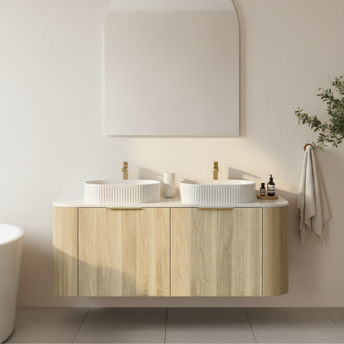Double Basin Fluted Timber Curved Vanity | Marina
