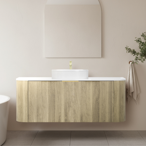 Large Single Basin Fluted Timber Curved Vanity | Marina
