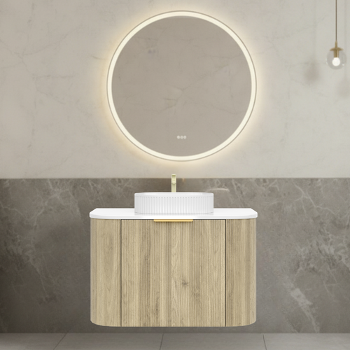 Single Basin Fluted Timber Curved Vanity | Marina
