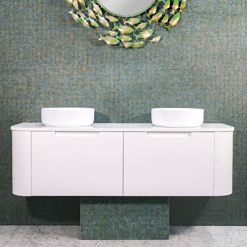 Double Basin Matte White Curved Vanity | Marina