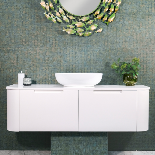 Large Single Basin Matte White Curved Vanity | Marina