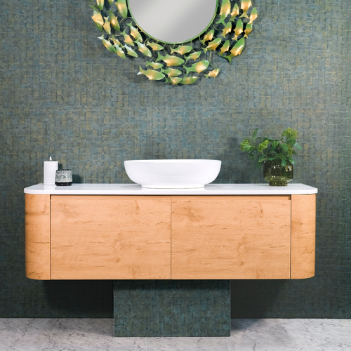 Large Single Basin Timber Look Curved Vanity | Marina