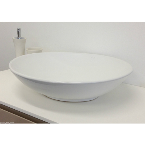 CERAMIC OVAL ABOVE COUNTER TOP BASIN FOR VANITY INCLUDES POP - UP WASTE