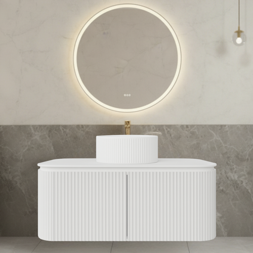 Large Single Basin Fluted Matte White Curved Vanity | Noosa