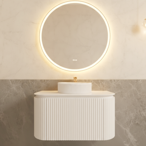 Single Basin Fluted Matte White Curved Vanity | Noosa