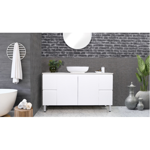 HADI FS - Free Standing Vanity Cabinet | Stone Bench Top Single/Double Ceramic Basin & Pop-up Waste