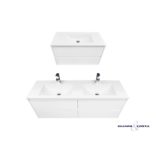 Wall Hung Vanity Cabinet SIA Gloss White w/ Polymarble Single Basin Top 600mm