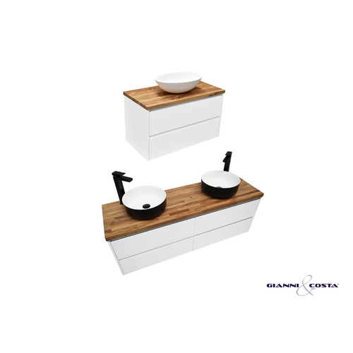 SIA - Wall Hung Vanity Cabinet | Timber Bench Top Single/Double Solid Surface Basin & Popup Waste