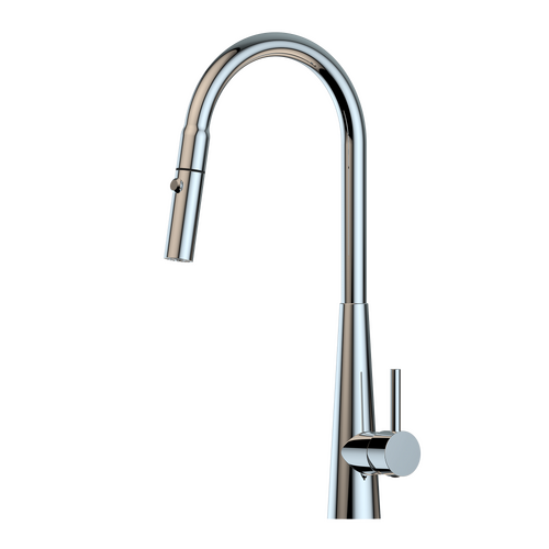 XCEL Stainless Steel Gooseneck XPRESSFIT retractable dual spray mixer with conical base